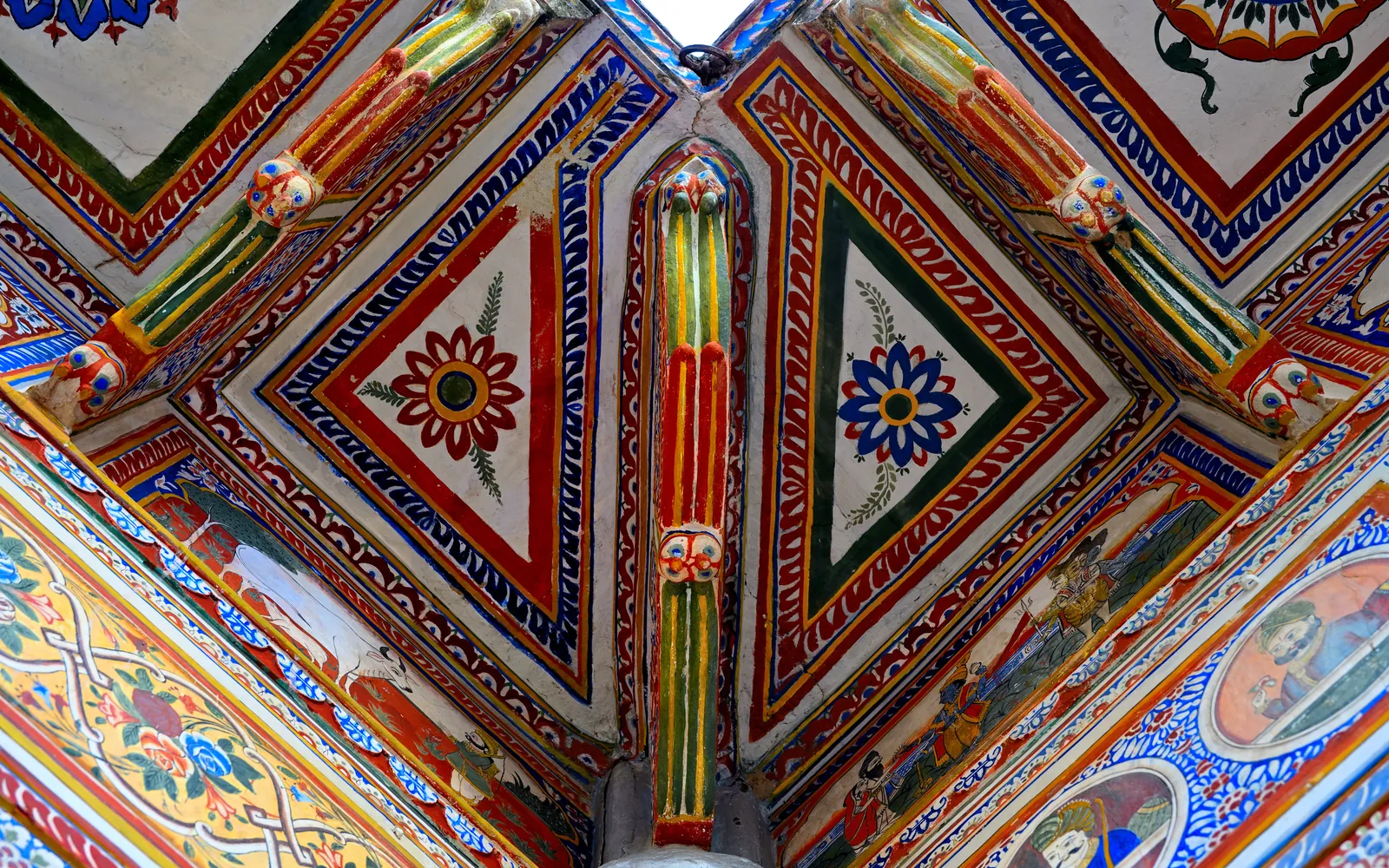 Brightly painted traditional ceiling of an old Rajasthani haveli